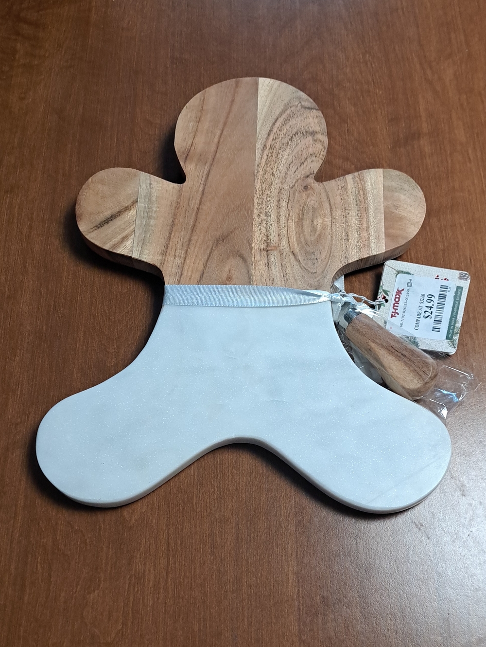 T.J.Maxx Wooden Gingerbread Shaped Cutting/Serving Board - Brown and White